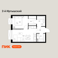 Планировка однокомнатной(квартира) площадью 37.5 квадратных метров в “ЖК 2-й Иртышский”