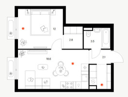 Планировка однокомнатной(квартира) площадью 42.4 квадратных метров в “ЖК Саларьево парк”