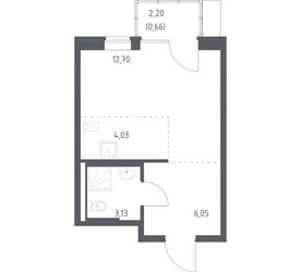 Планировка студии(квартира) площадью 26.57 квадратных метров в ЖК “ЖК Подольские кварталы”