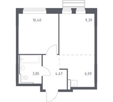 Планировка однокомнатной(квартира) площадью 34.4 квадратных метров в “ЖК Рублевский Квартал”