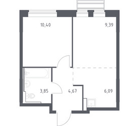 Планировка однокомнатной(квартира) площадью 34.4 квадратных метров в ЖК “ЖК Рублевский Квартал”