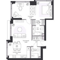 Планировка двухкомнатной(квартира) площадью 65.9 квадратных метров в “ЖК Hide (Хайд)”