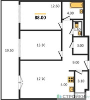 Планировка двухкомнатной(квартира) площадью 88 квадратных метров в “ЖК Верейская 41”