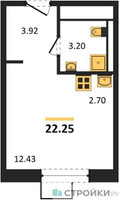 Планировка студии(квартира) площадью 22.25 квадратных метров в “ЖК Квартал Ивакино”