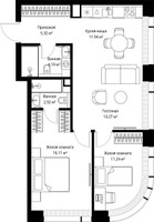 Планировка двухкомнатной(квартира) площадью 64.99 квадратных метров в “ЖК Веер”