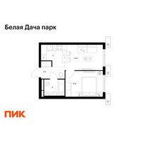 Планировка однокомнатной(квартира) площадью 34.2 квадратных метров в “ЖК Белая Дача парк”