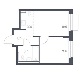 Планировка однокомнатной(квартира) площадью 31.23 квадратных метров в ЖК “ЖК Новое Внуково”