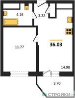 Планировка однокомнатной(квартира) площадью 36.03 квадратных метров в “ЖК ВОСТОК II”