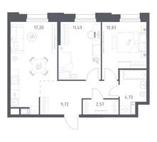 Планировка двухкомнатной(апартаменты) площадью 56.54 квадратных метров в “ЖК Апарт-отель Тропарево парк”