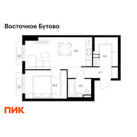 Планировка однокомнатной(квартира) площадью 41.9 квадратных метров в “ЖК Восточное Бутово”