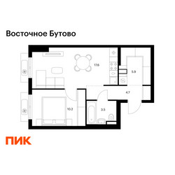 Планировка однокомнатной(квартира) площадью 41.9 квадратных метров в ЖК “ЖК Восточное Бутово”