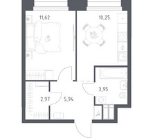 Планировка однокомнатной(апартаменты) площадью 34.73 квадратных метров в “ЖК Апарт-отель Тропарево парк”