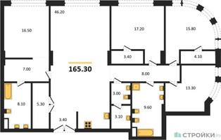 Планировка 4+ комнатной(квартира) площадью 165.3 квадратных метров в “ЖК Большая Татарская 35”