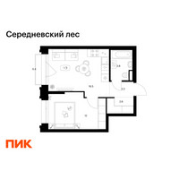 Планировка однокомнатной(квартира) площадью 37.5 квадратных метров в “ЖК Середневский лес”