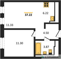 Планировка однокомнатной(квартира) площадью 37.22 квадратных метров в “ЖК Егорово Парк”