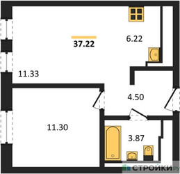 Планировка однокомнатной(квартира) площадью 37.22 квадратных метров в ЖК “ЖК Егорово Парк”