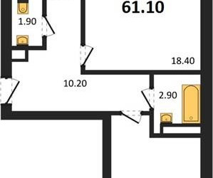 Планировка двухкомнатной(квартира) площадью 61.1 квадратных метров в ЖК “ЖК Три квартала”