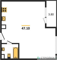 Планировка однокомнатной(квартира) площадью 47.1 квадратных метров в ЖК “Жилой квартал Новое Медведково”