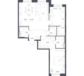 Планировка двухкомнатной(квартира) площадью 88.45 квадратных метров в ЖК “ЖК Заречье Парк”