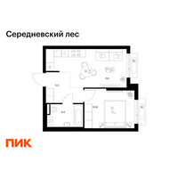 Планировка однокомнатной(квартира) площадью 35.6 квадратных метров в “ЖК Середневский лес”