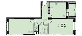 Планировка двухкомнатной(квартира) площадью 63.5 квадратных метров в “ЖК Центральный (Щёлково)”
