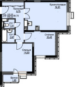 Планировка двухкомнатной(квартира) площадью 60.4 квадратных метров в ЖК “ЖК Соболевка”