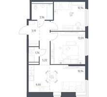 Планировка двухкомнатной(квартира) площадью 55.76 квадратных метров в “ЖК Пригород Лесное”