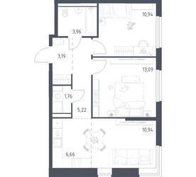 Планировка двухкомнатной(квартира) площадью 55.76 квадратных метров в ЖК “ЖК Пригород Лесное”