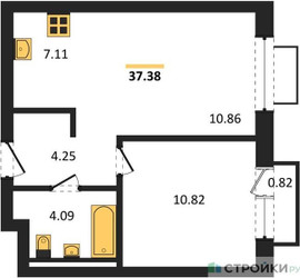 Планировка однокомнатной(квартира) площадью 37.38 квадратных метров в ЖК “ЖК Новое Видное”
