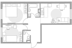 Планировка трехкомнатной(квартира) площадью 54.16 квадратных метров в “ЖК Аникеевский”