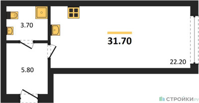 Планировка студии(квартира) площадью 31.7 квадратных метров в ЖК “ЖК Квартал Издание”