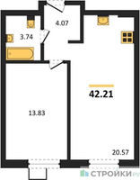 Планировка однокомнатной(квартира) площадью 44.1 квадратных метров в “ЖК Квартал Тетрис”