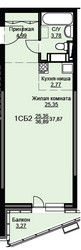 Планировка студии(квартира) площадью 38.3 квадратных метров в ЖК “ЖК Соболевка”