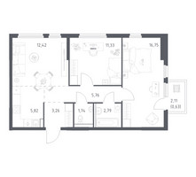 Планировка двухкомнатной(квартира) площадью 60.5 квадратных метров в “ЖК Пригород Лесное”