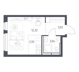 Планировка студии(квартира) площадью 22.2 квадратных метров в ЖК “ЖК Новое Видное”