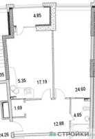 Планировка однокомнатной(апартаменты) площадью 73.88 квадратных метров в “ЖК Маршал”