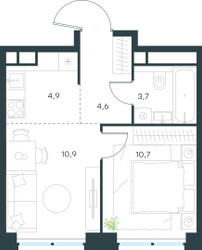 Планировка двухкомнатной(квартира) площадью 34.8 квадратных метров в ЖК “ЖК Level Звенигородская”