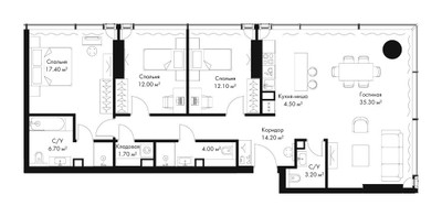 Планировка трехкомнатной(квартира) площадью 111.1 квадратных метров в ЖК “ЖК Слава”