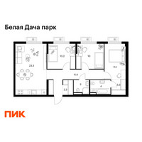 Планировка трехкомнатной(квартира) площадью 78.6 квадратных метров в “ЖК Белая Дача парк”