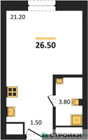 Планировка студии(квартира) площадью 26.5 квадратных метров в “ЖК Детали”