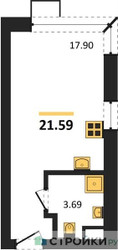 Планировка студии(квартира) площадью 21.59 квадратных метров в ЖК “ЖК Citimix (СитиМикс)”