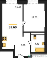 Планировка однокомнатной(квартира) площадью 39.6 квадратных метров в “ЖК Детали”
