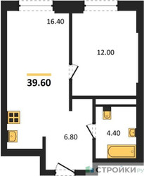 Планировка однокомнатной(квартира) площадью 39.6 квадратных метров в ЖК “ЖК Детали”