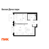 Планировка однокомнатной(квартира) площадью 37.6 квадратных метров в “ЖК Белая Дача парк”