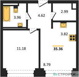 Планировка однокомнатной(квартира) площадью 35.36 квадратных метров в ЖК “ЖК NOVA (Нова)”