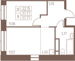 Планировка двухкомнатной(квартира) площадью 37.8 квадратных метров в “ЖК Западная Ивантеевка”