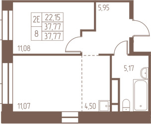 Планировка двухкомнатной(квартира) площадью 37.8 квадратных метров в ЖК “ЖК Западная Ивантеевка”