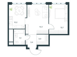Планировка двухкомнатной(квартира) площадью 50.7 квадратных метров в “ЖК Level Южнопортовая”