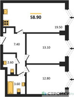 Планировка двухкомнатной(квартира) площадью 58.9 квадратных метров в “ЖК ЗИЛАРТ”