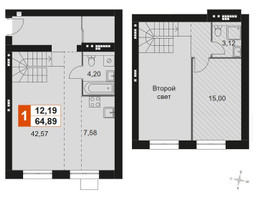 Планировка однокомнатной(квартира) площадью 64.89 квадратных метров в “Мартемьяново Клаб”